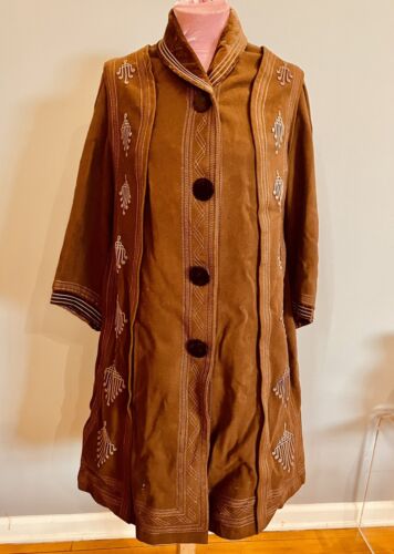 Antique Edwardian Brown Wool and Velvet Winter Co… - image 1