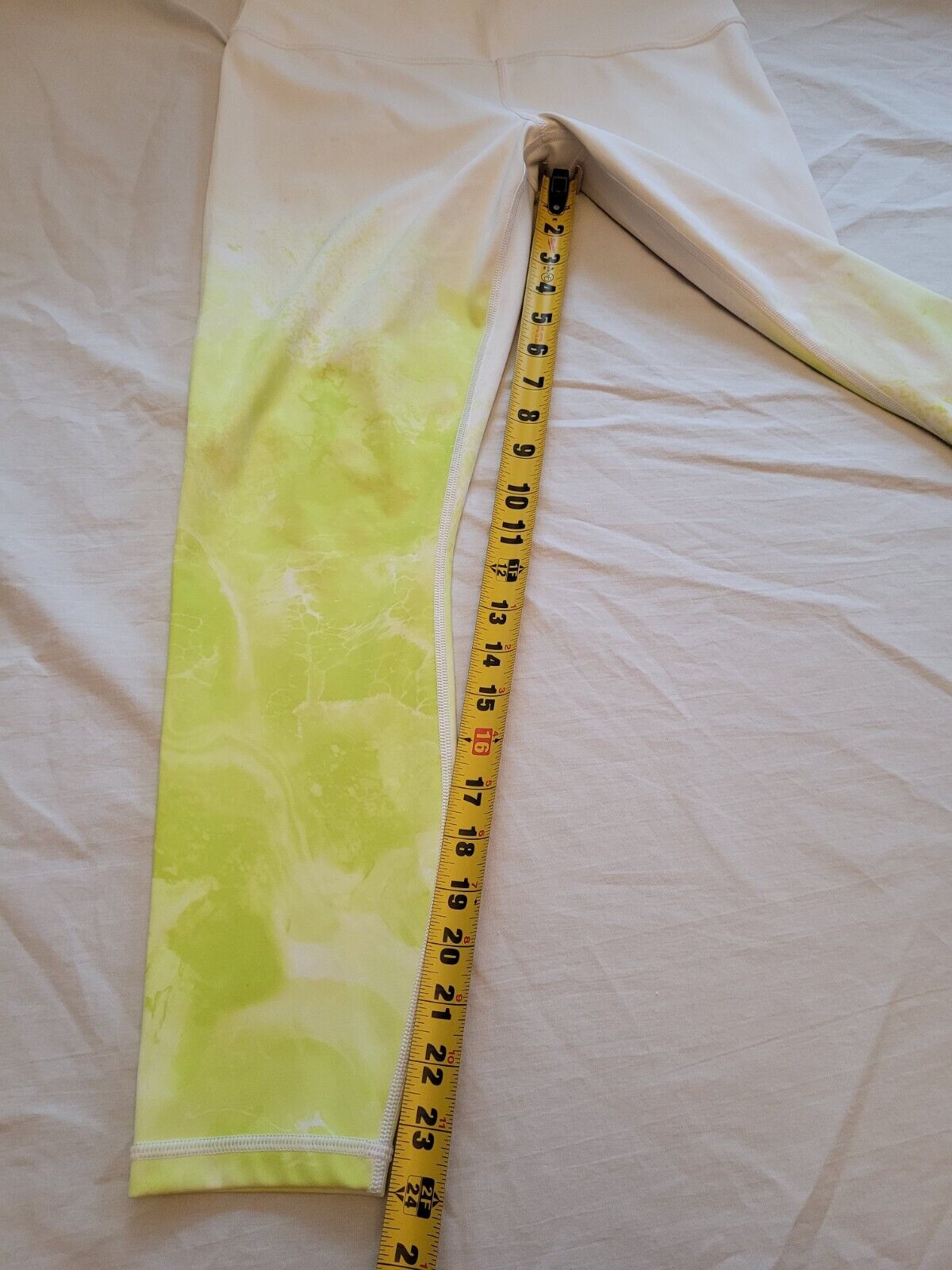 Athleta Leggings White With Green/Yellow Neon Pri… - image 4