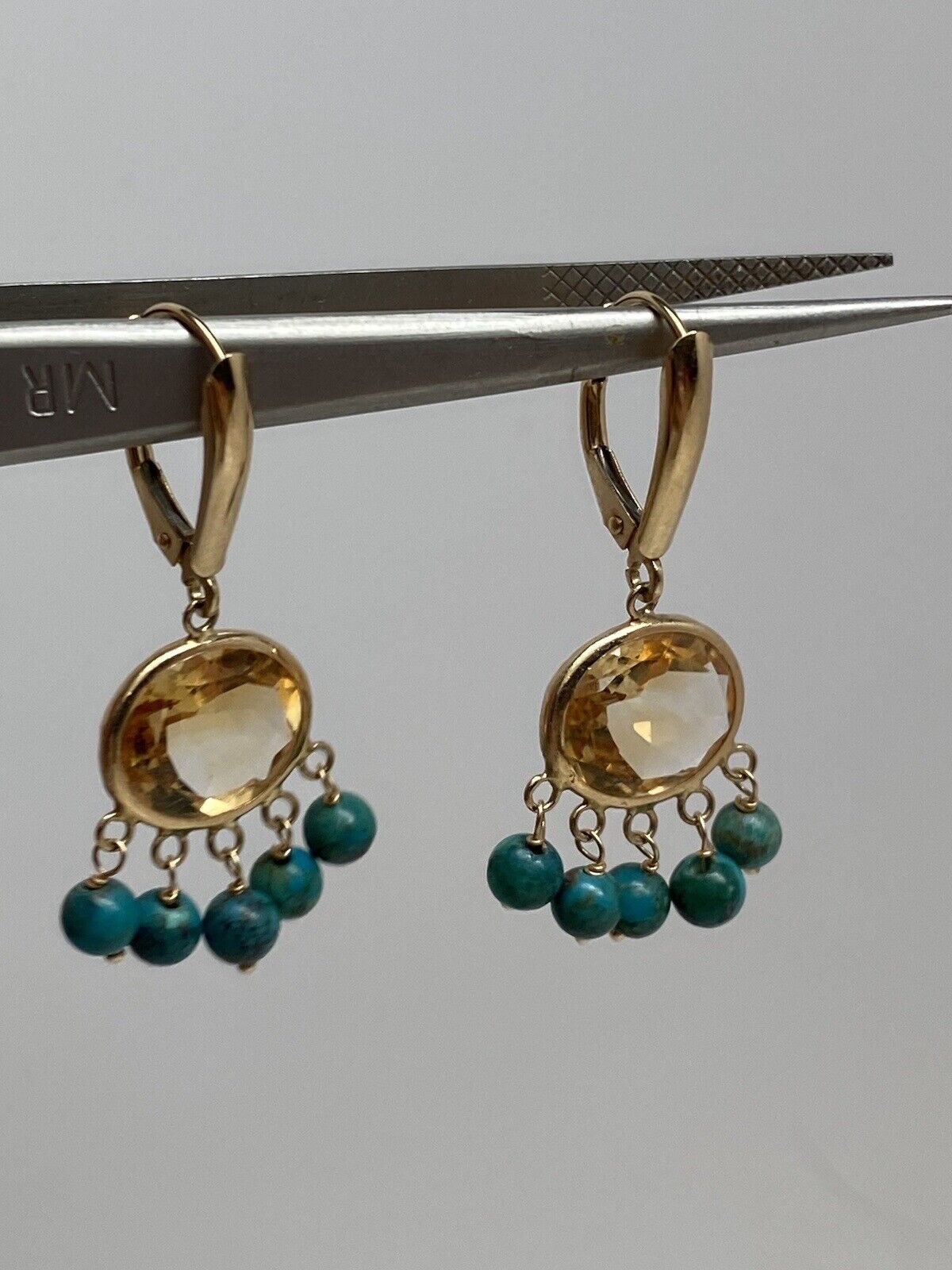 14K Yellow Gold Bezel Citrine and Turquoise Bead … - image 17