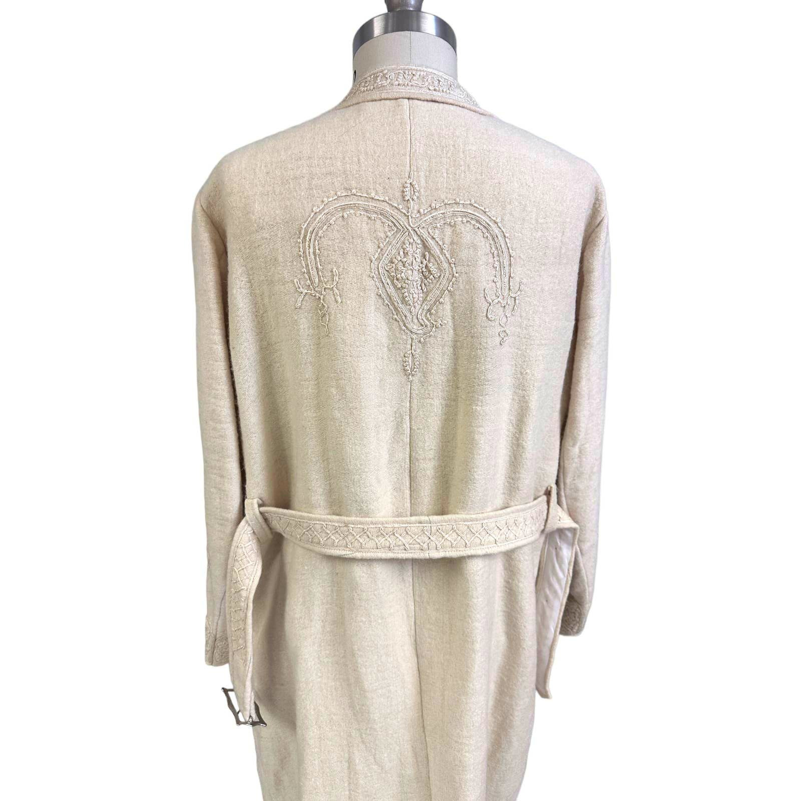 Antique Handwoven Wool Coat Edwardian Cream Embro… - image 12