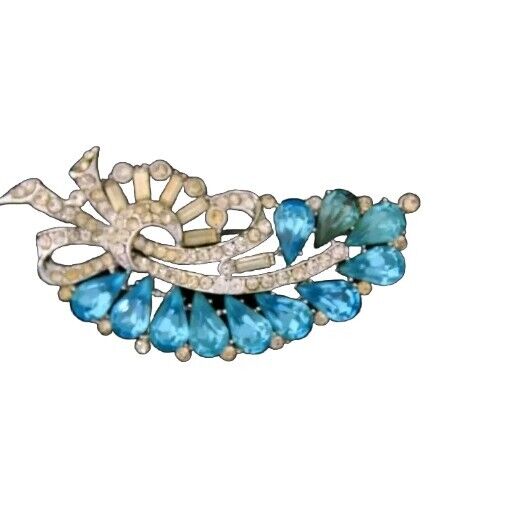 Vintage Aqua Blue / Clear Rhinestone Brooch - image 2