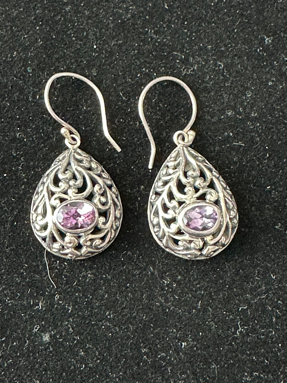 Vtg sterling silver 925 amethyst filigree drop da… - image 5