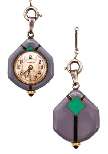 Art Deco 1930 antique Banner watch with enameled … - image 1