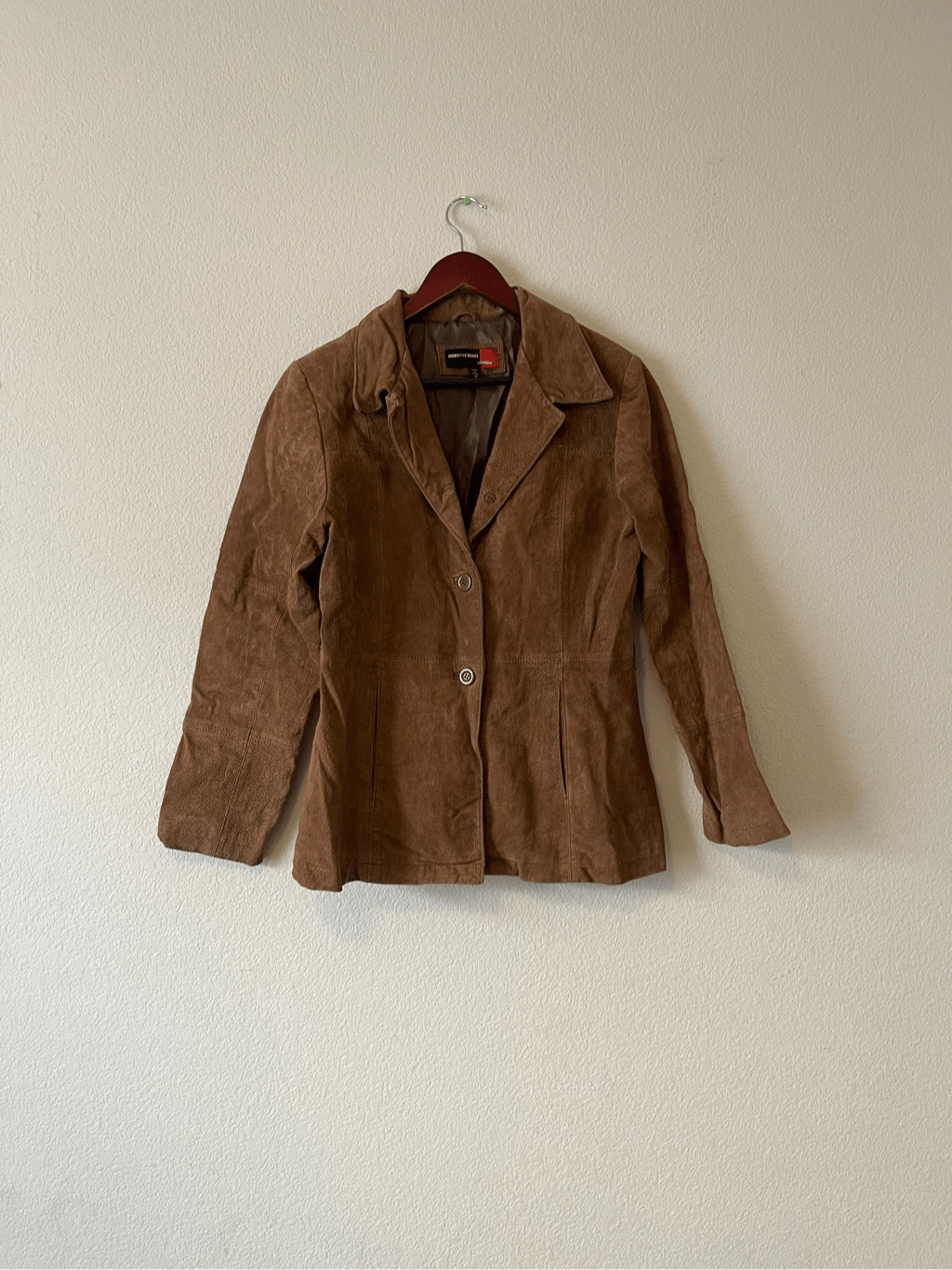 90s y2k brown real suede leather jacket size medi… - image 1