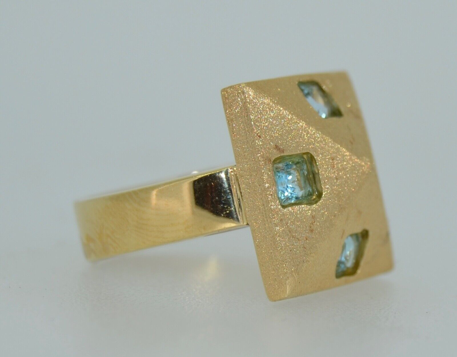 Italian 14K & Aquamarine Modernist Ring - image 7