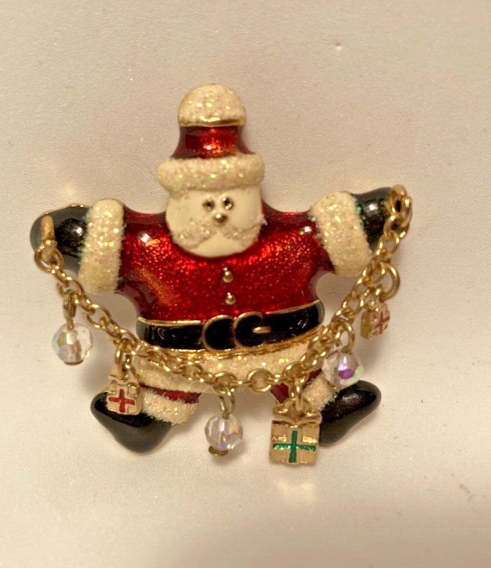 Enamel Red Enamel SANTA CLAUS w Sparkly Trim & Mo… - image 3