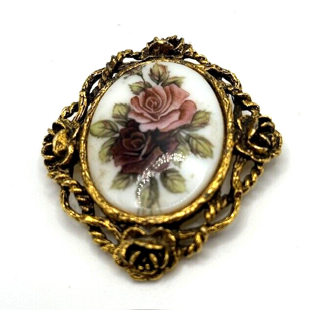 Set of THREE Vintage Painted Floral Brooches sign… - image 3