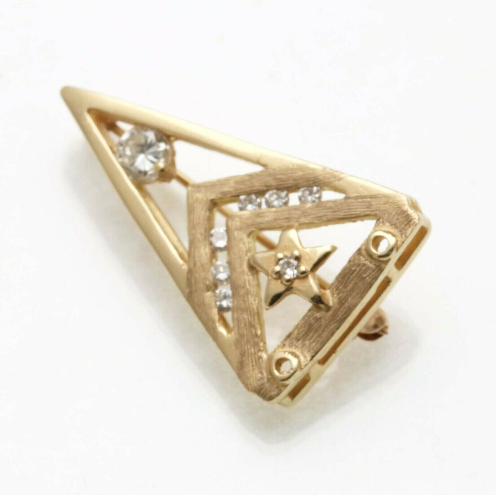 Vintage 14k Triangle Star Pin Brooch Diamond 1/3 … - image 3