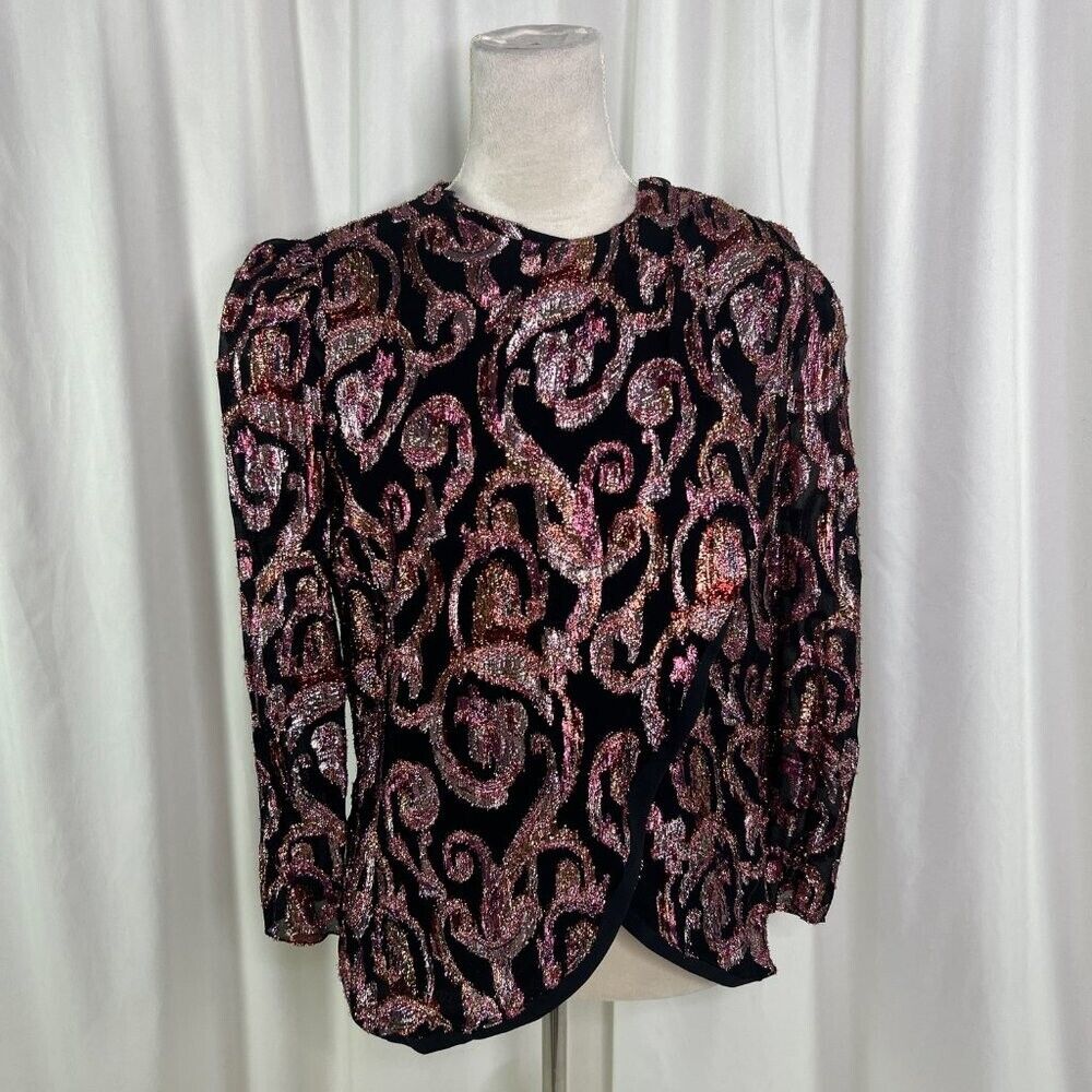 Patra Vintage 1980s Metallic Paisley Wrap Blouse … - image 12