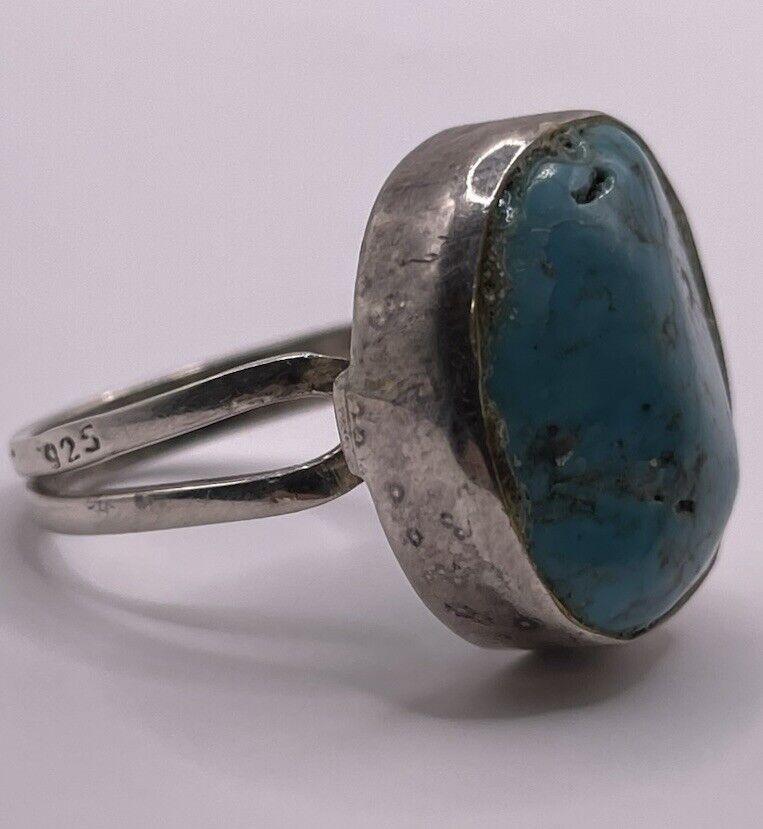 Vintage Pyrite Turquoise Round Sterling Silver 92… - image 9