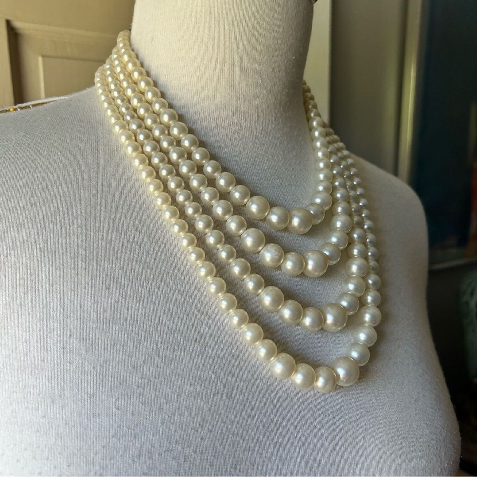 Vintage 1940s Four Strand Faux Pearl Necklace - image 3