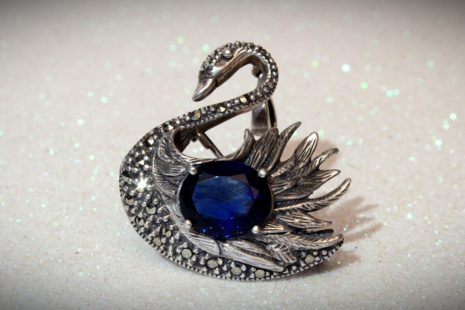 Vintage 925 Sterling Silver Marcasite SWAN 2 in 1… - image 9