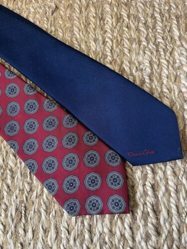 Lot 2 Oscar De La Renta Necktie Blue Red - image 1