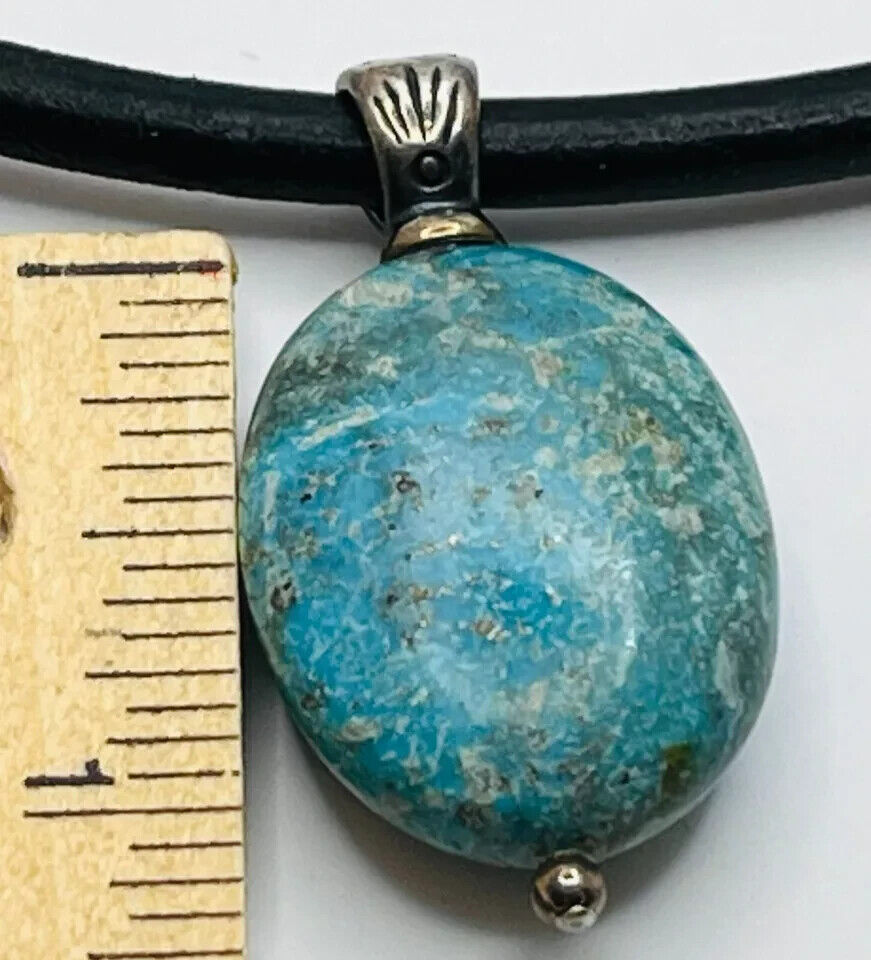 VTG 925-SS & Pyrite Turquoise Pendant Leather Nec… - image 15