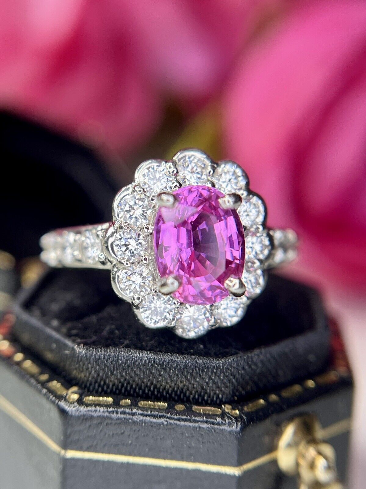 Vintage Platinum Natural Pink Sapphire Diamond Ha… - image 13