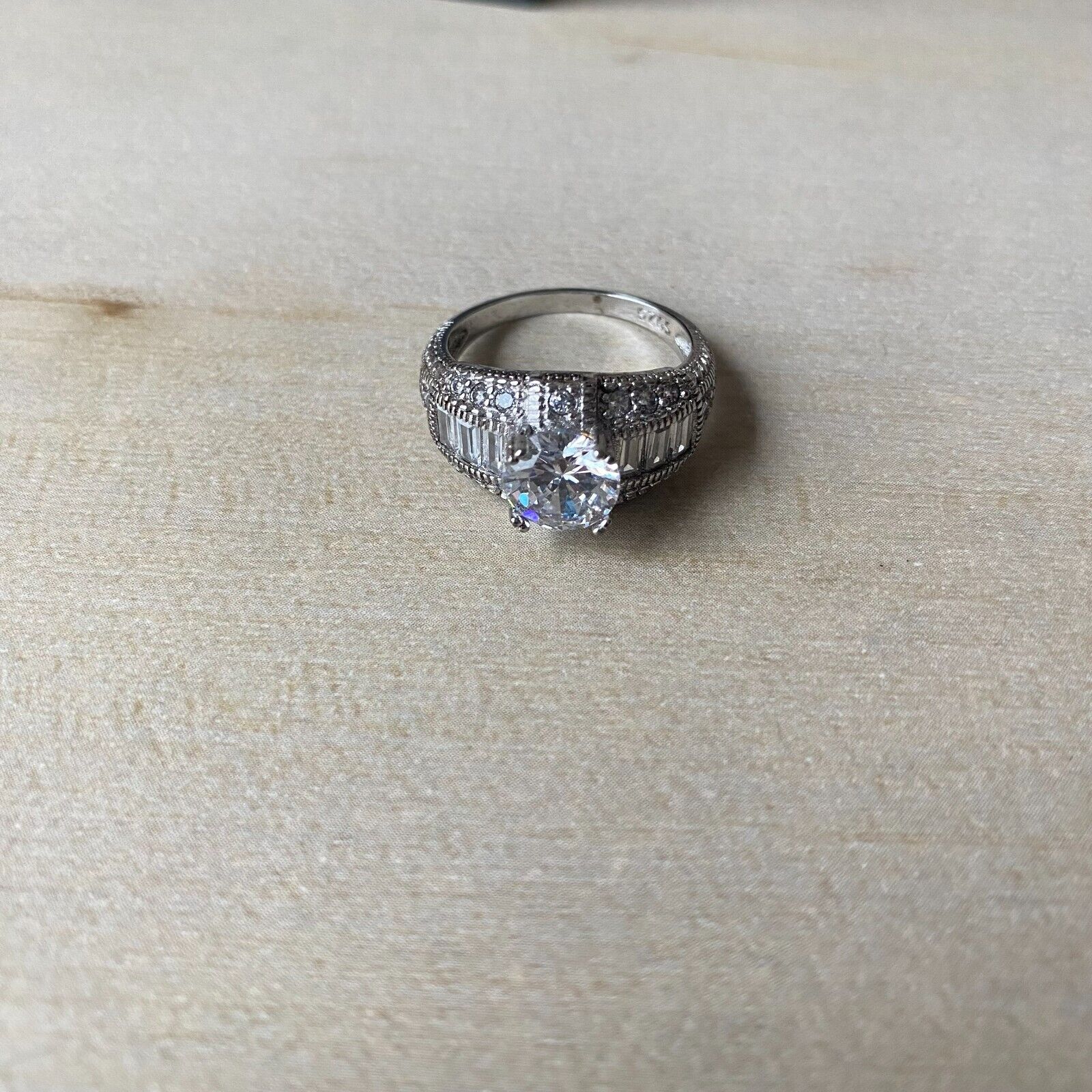 925 Sterling Silver Clear Huge CZ Cocktail Ring A… - image 5