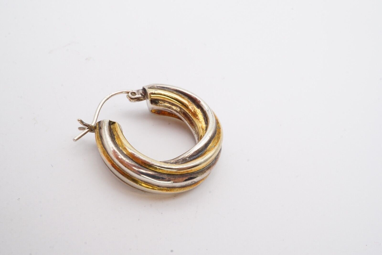 Sterling Silver 925 Hoop Earrings Two Tone - image 13