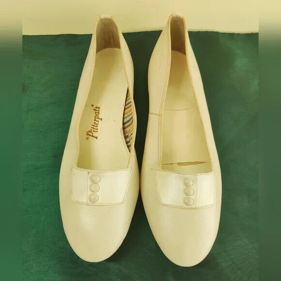 Vintage Pitterpats Flat Shoes, Cream Leather Flat… - image 3