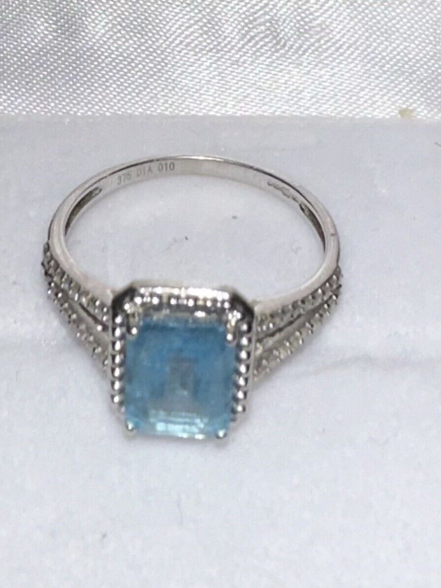 9ct White Gold Blue Topaz And Diamond Ring - image 3