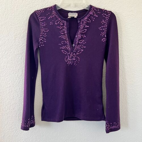 Y2K Georgiou Womens Purple Knit Beaded Sequin Fai… - image 1