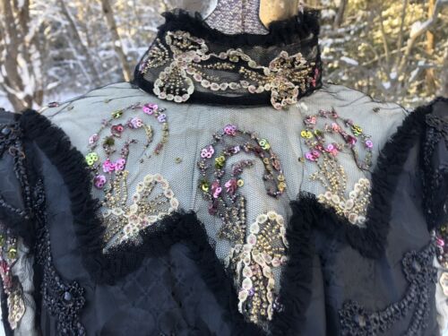 Vintage Antique 1800’s Fabulous Sequin Beaded Bla… - image 1