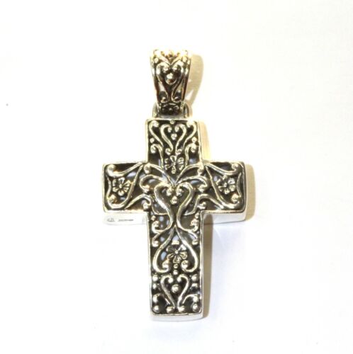 925 sterling silver large antique cross pendant 1… - image 1