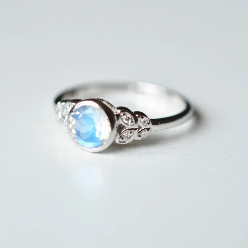 Moonstone and diamond ring Size 7.5, 18k white go… - image 2