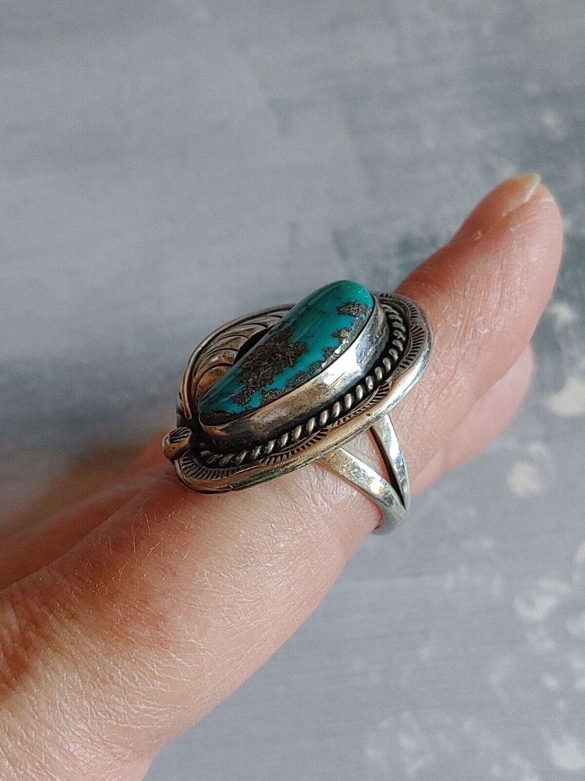 vintage ring sz 7.25 sterling silver turquoise Mo… - image 6