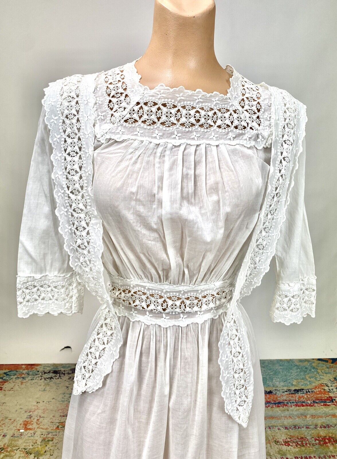 Antique Victorian Edwardian White Cotton Tea Dres… - image 2