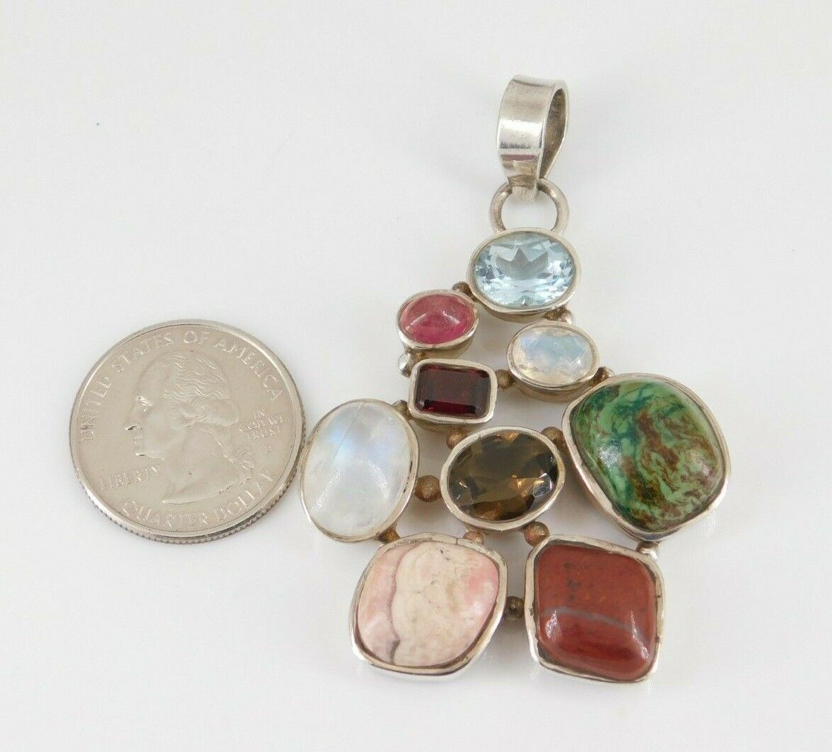 925 Sterling Silver Multi Stone Pendant - image 2