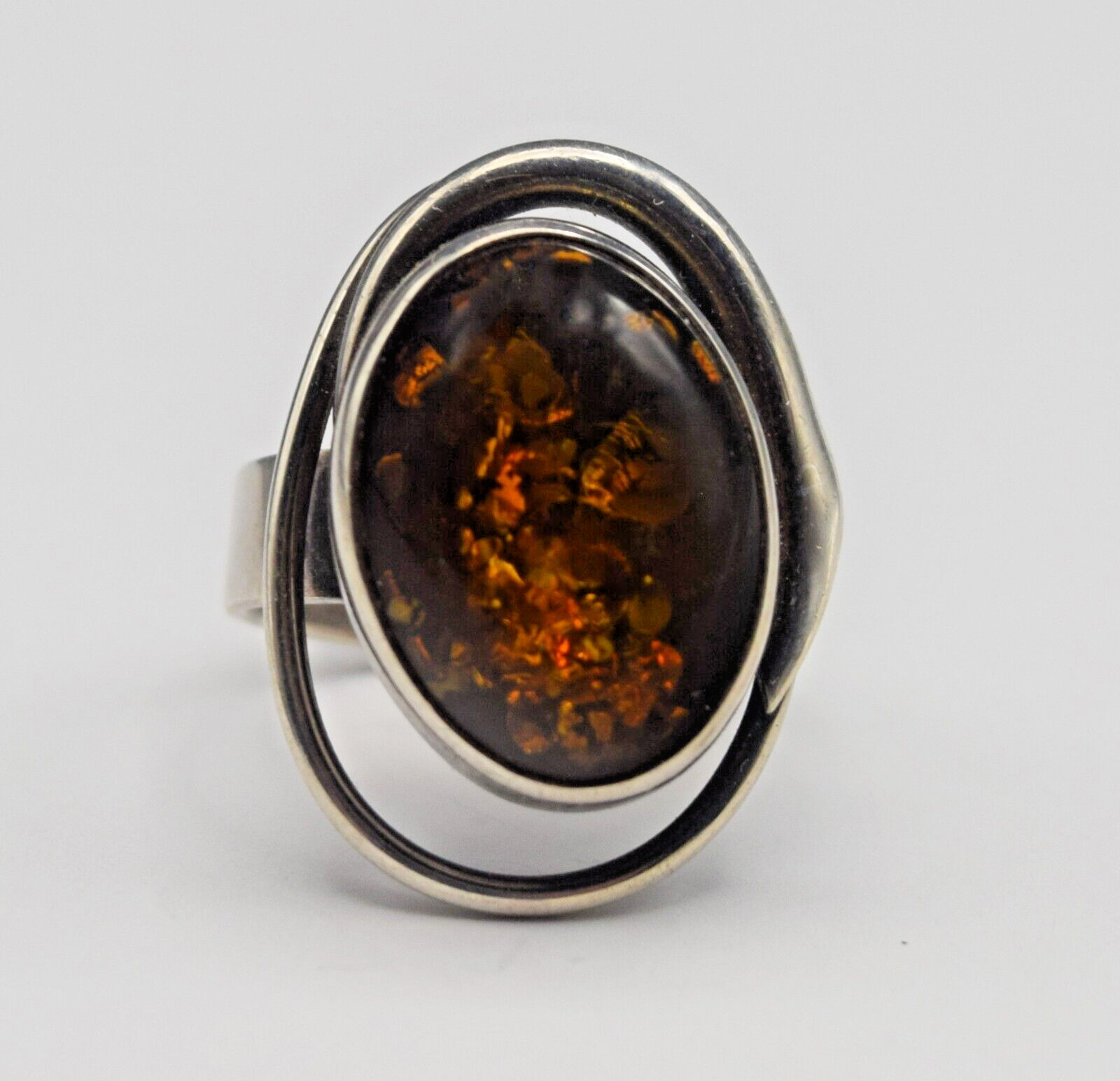 BALTIC AMBER STERLING SILVER MODERN RING SIZE 8 C… - image 1