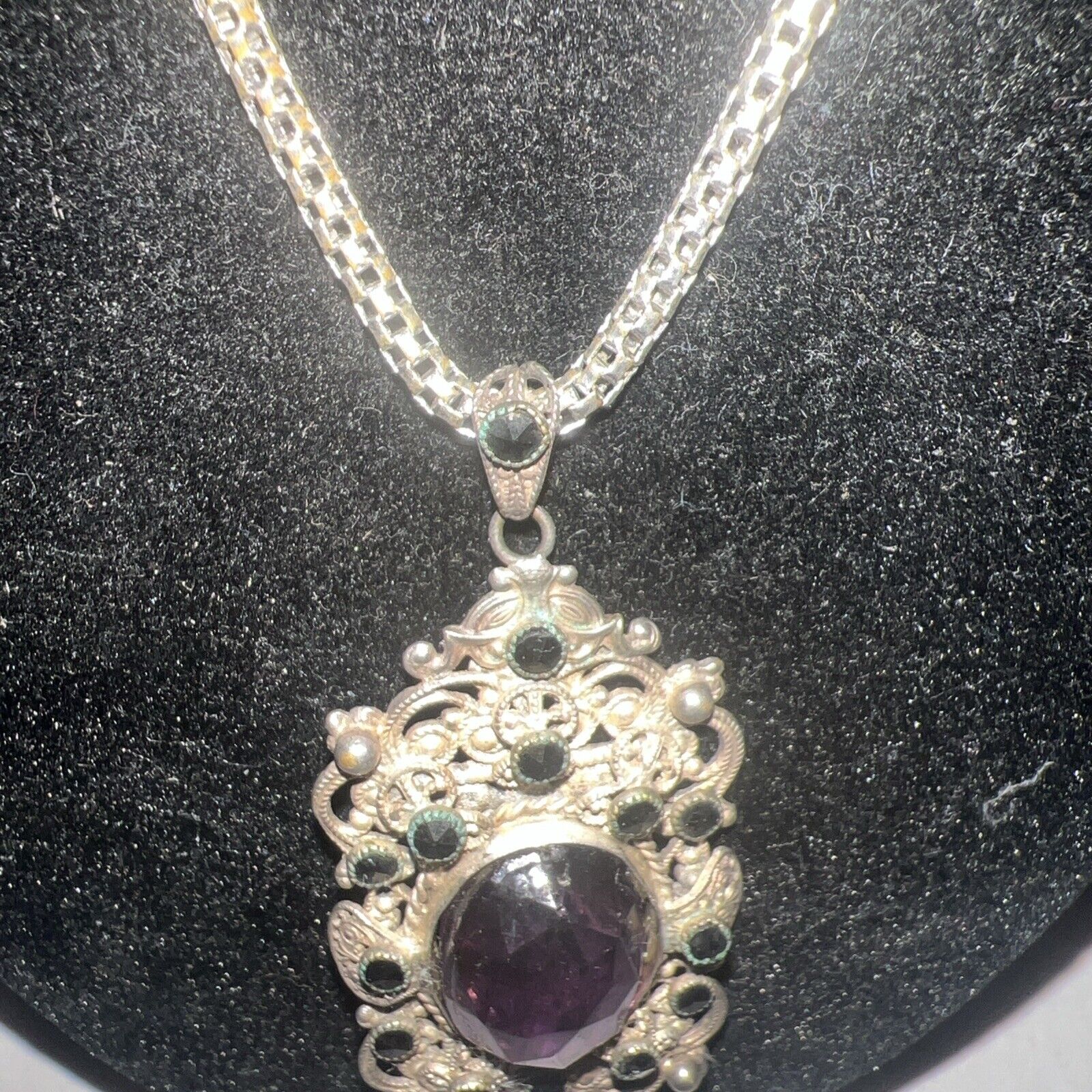 VTG Silver Amethyst Victorian Style Pendant Estat… - image 5