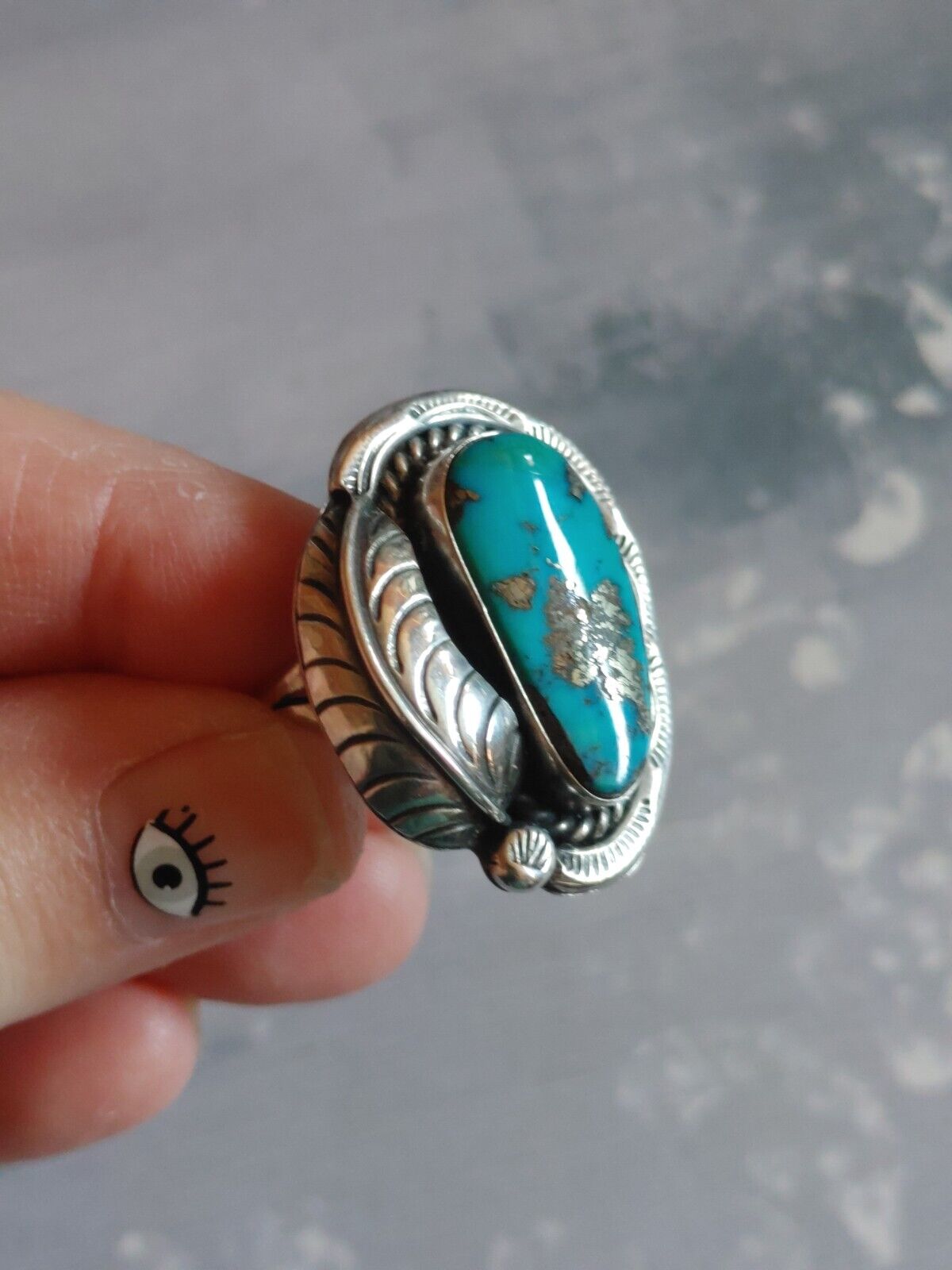 vintage ring sz 7.25 sterling silver turquoise Mo… - image 2