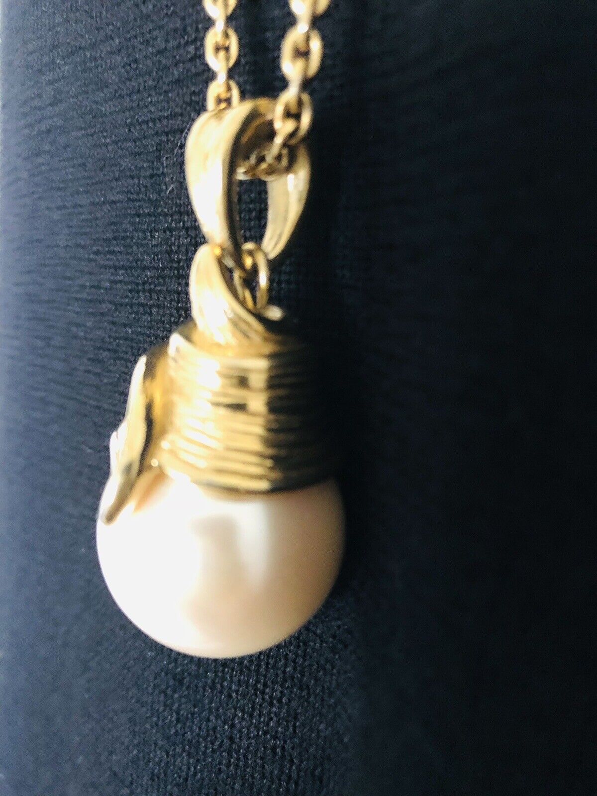 Vintage Givenchy Gold Tone Chain Large Faux Pearl… - image 3