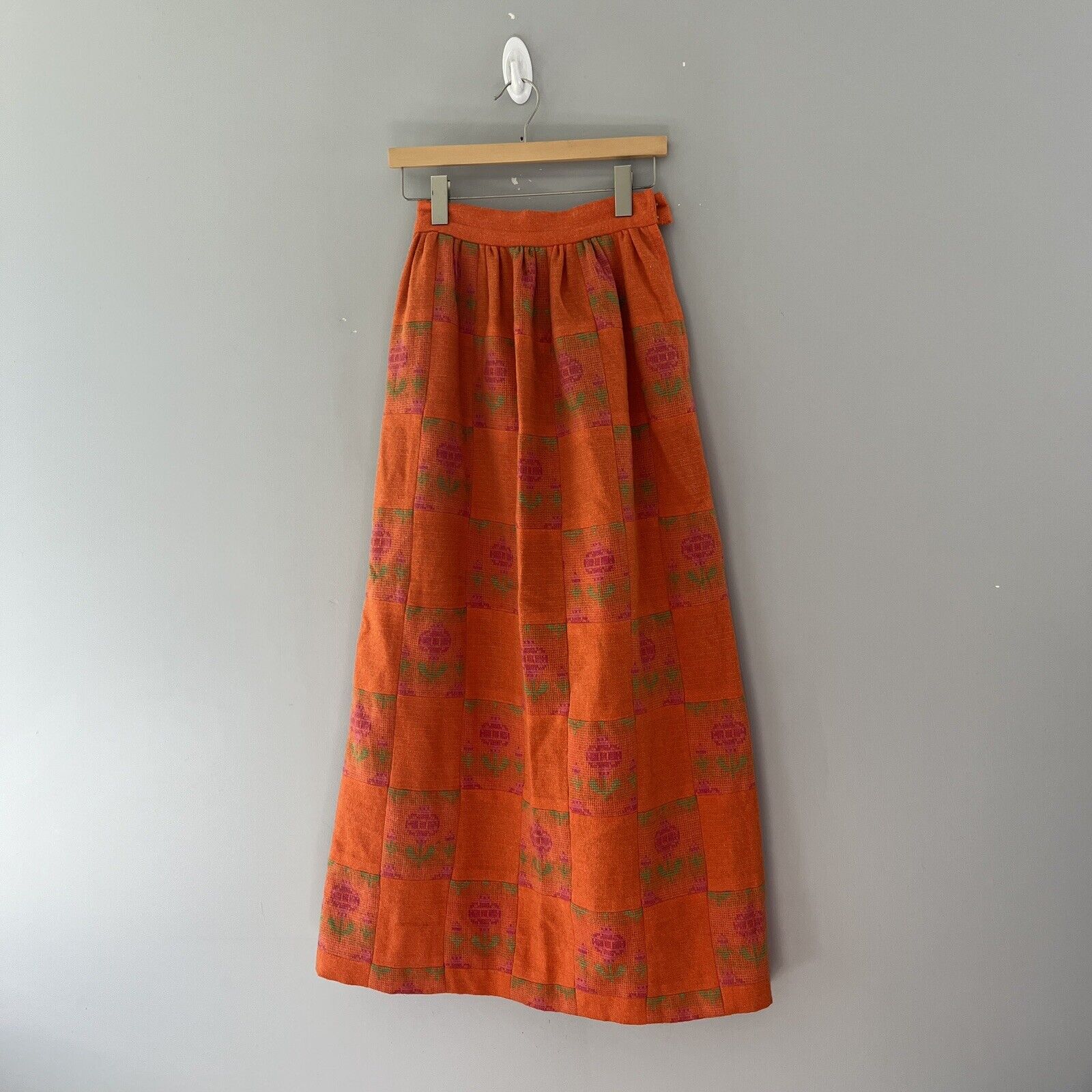 Vintage Orange Patchwork Maxi Skirt Floral Weave … - image 2