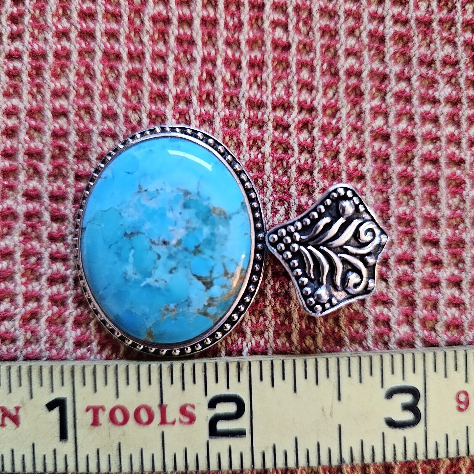 VTG Real Turquoise Ornate Pendant NK SILVER 925 S… - image 3