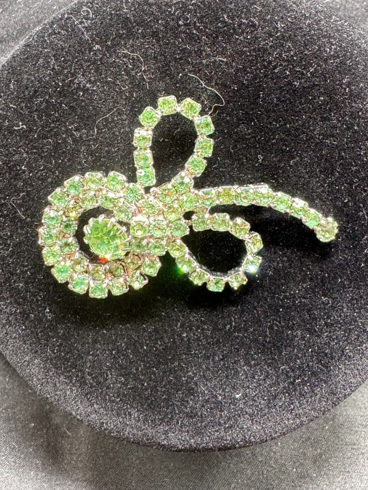 Vintage Green Uranium Glass Rhinestone Brooch - image 5