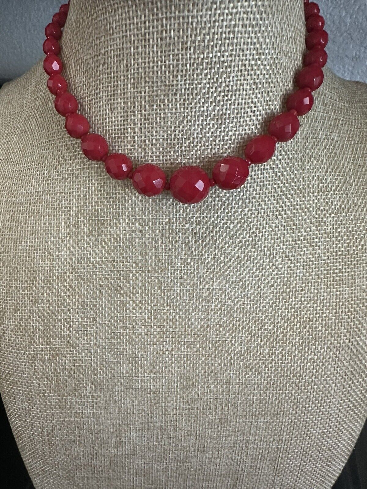 Vintage Red Glass Necklace Art Deco Faceted Beads… - image 2