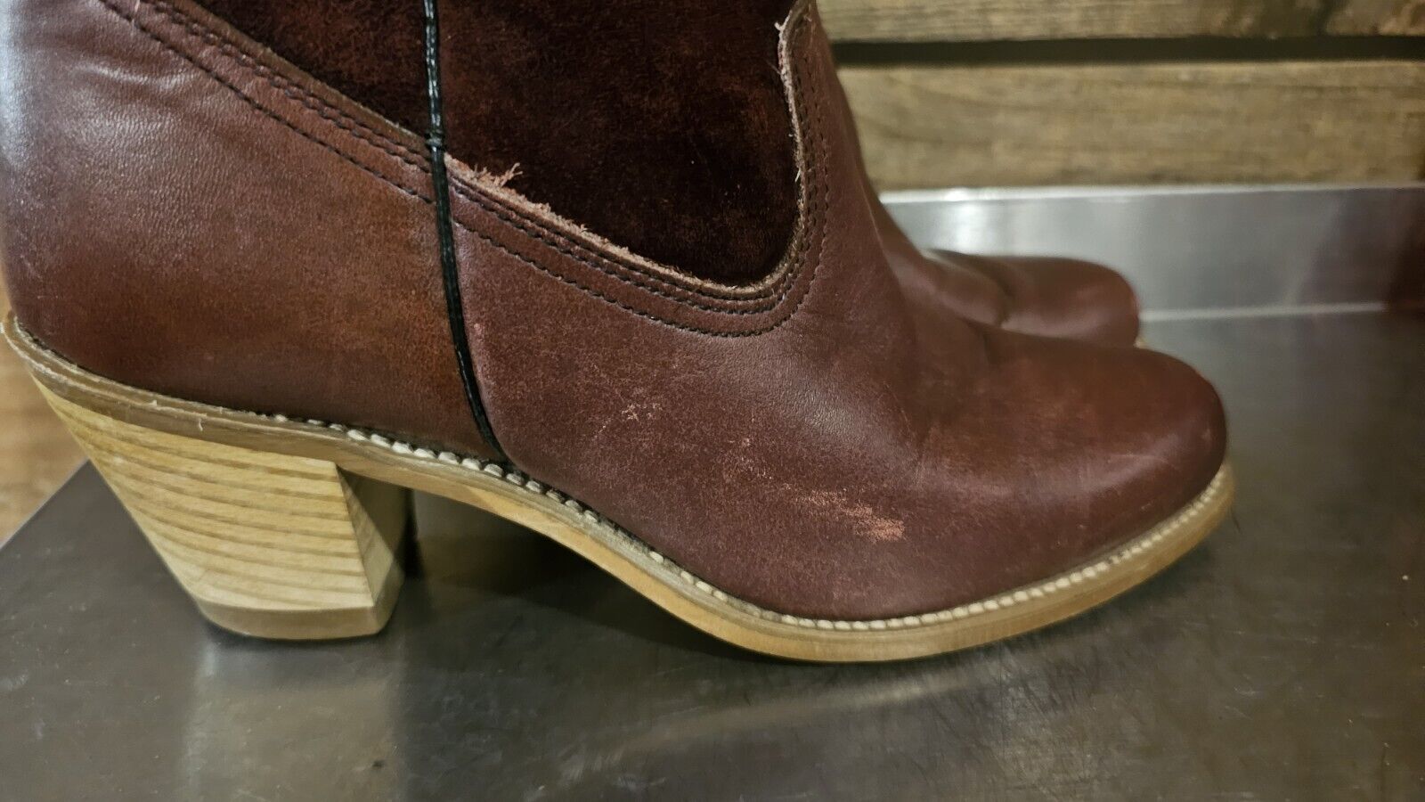 WOMENS WESTERN BOOTS Vintage BURGUNDY COGNAC Size… - image 3