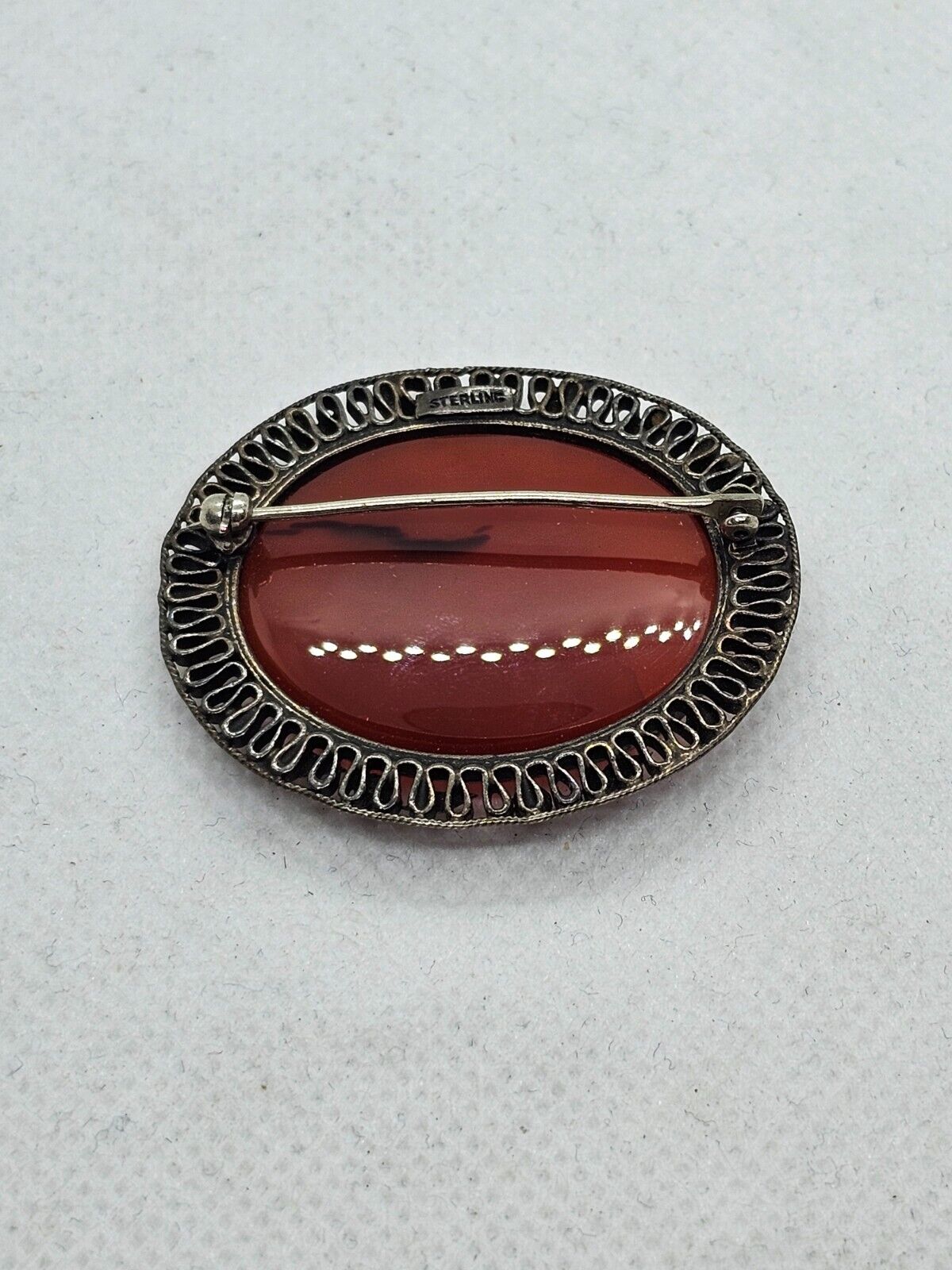 Antique Sterling silver Carnelian Brooch - image 5