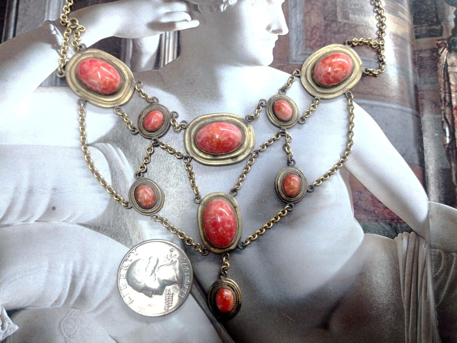 Gorgeous Antique Art Deco Faux Coral Necklace (Gl… - image 8