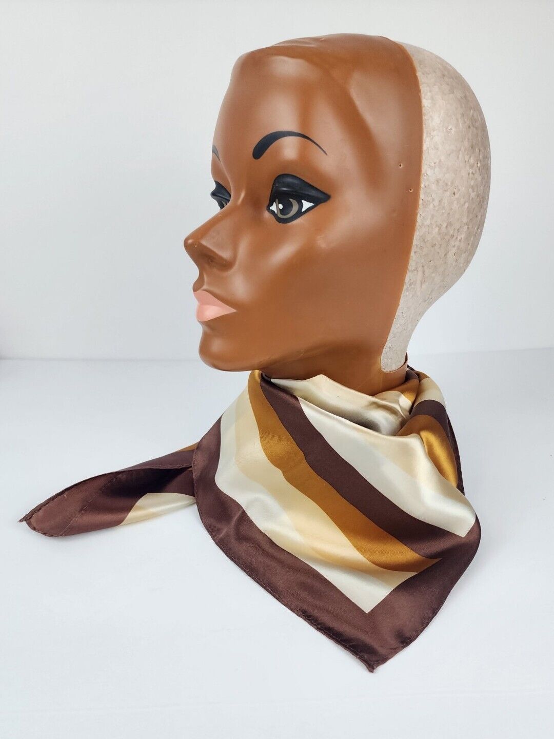 Vintage 1970's Brown, Tan Silk Head Scarf Square … - image 6