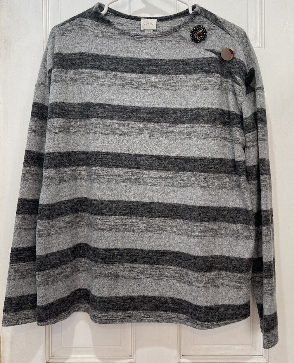 Cupio Gray Striped Long Sleeve Sweater with Decor… - image 1