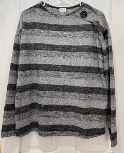 Cupio Gray Striped Long Sleeve Sweater with Decor… - image 1