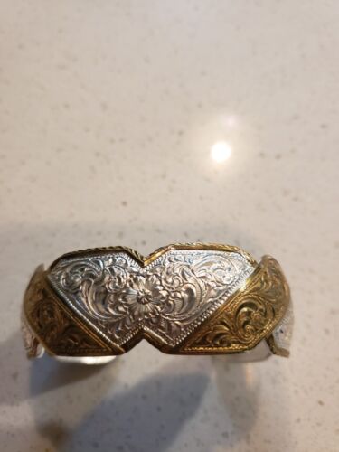 Vintage Cuff Bracelet Crumrine Gold Sterling etche