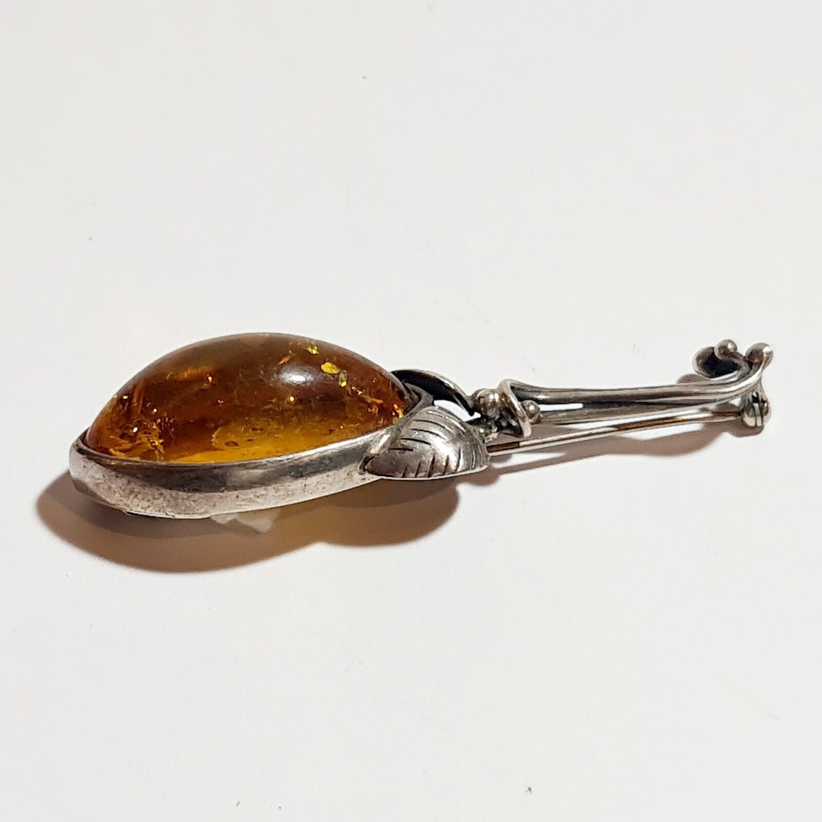 Vintage Sterling Silver Brooch with Baltic Amber … - image 7