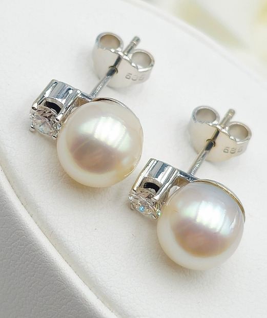 Pearl Brilliant Stud Earrings - 585 White Gold - … - image 6