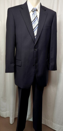 HUGO BOSS Pasini2/Movie2 Navy Stripe Suit 46 Supe… - image 1