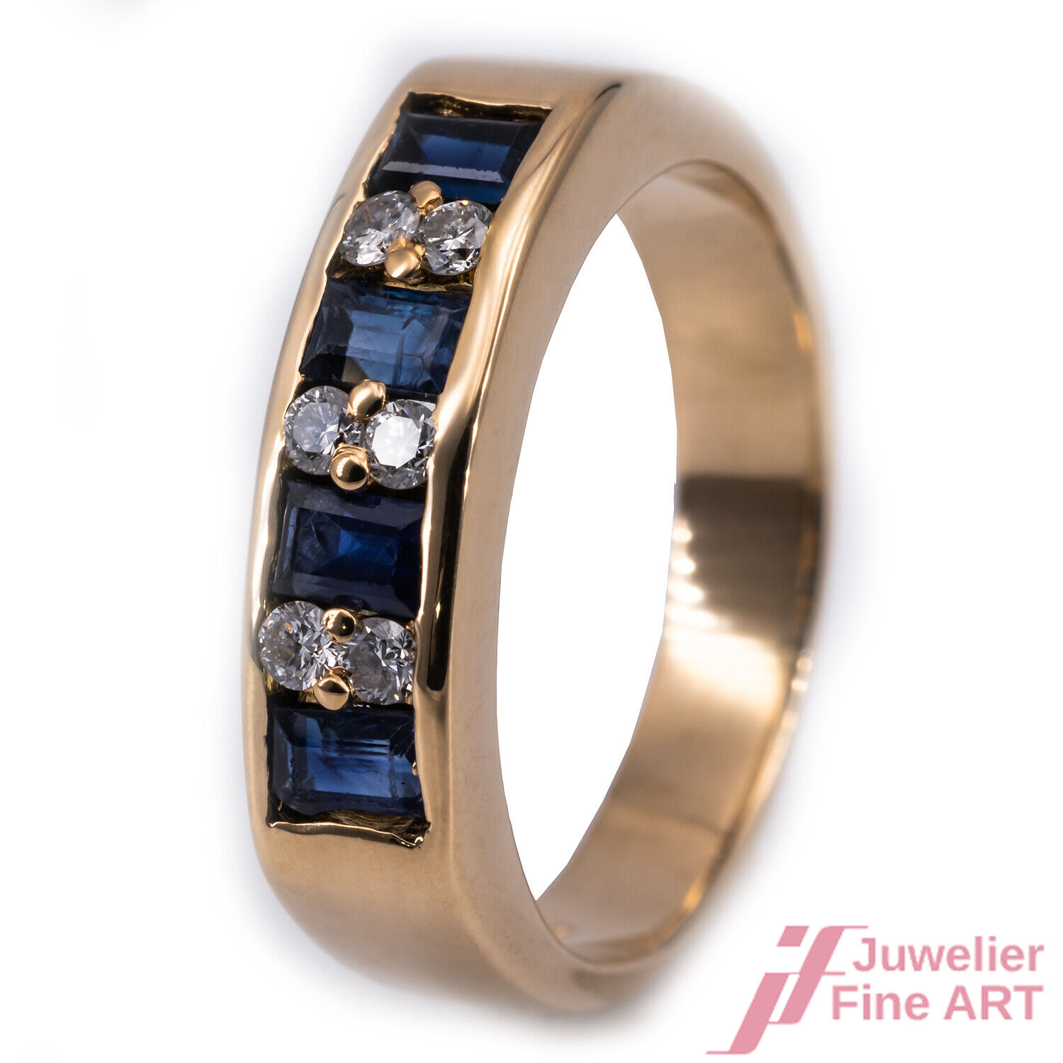 Ring 750/18K Yellow Gold Sapphire Blue Diamonds B… - image 2