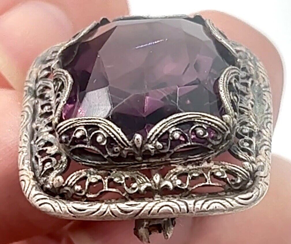 ANTIQUE Victorian  Amethyst Sterling Silver BROOC… - image 4